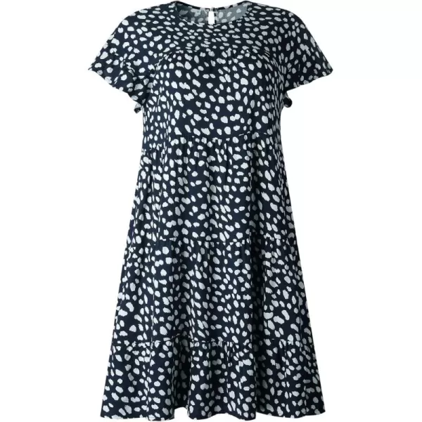 imagechouyatou Womens Summer Babydoll Loose Short Sleeve Floral Printed Boho Flared Tiered Sun DressNavy Blue
