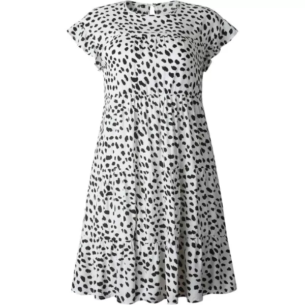 imagechouyatou Womens Summer Babydoll Loose Short Sleeve Floral Printed Boho Flared Tiered Sun DressWhite