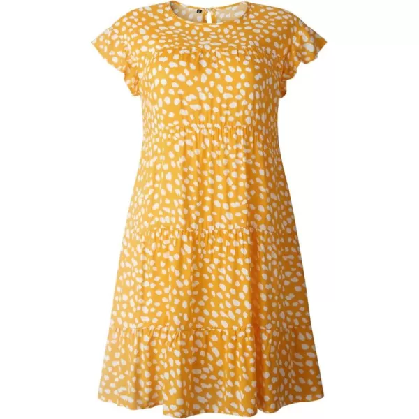 imagechouyatou Womens Summer Babydoll Loose Short Sleeve Floral Printed Boho Flared Tiered Sun DressYellow