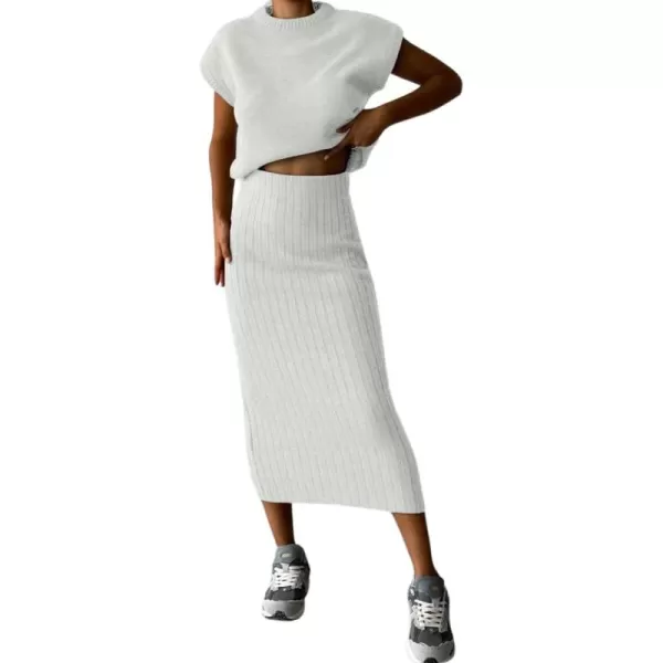 imagechouyatou Womens Two Piece Knit Sets Sleeveless Sweater Bodycon Skirt 2 Piece Outfits LoungewearWhite