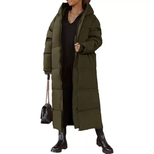 imagechouyatou Womens Warm Winter Hooded Long Quilted Puffer Down Coat Jacket OuterwearArmy Green