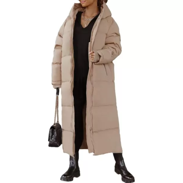 imagechouyatou Womens Warm Winter Hooded Long Quilted Puffer Down Coat Jacket OuterwearCamel