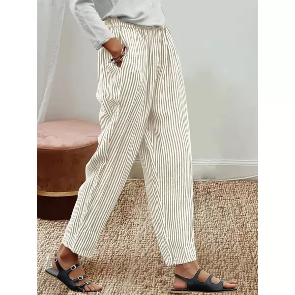 chouyatou Womens Vertical Striped Wide Leg Cropped Pants High Elastic Waisted Palazzo Pants with PocketsKhaki
