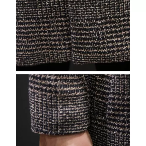imagechouyatou Mens Casual Plaid Wool Trench Coat Double Breasted Notched Collar Wool Blend Pea Coat with PocketsCoffee