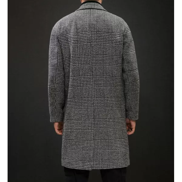 imagechouyatou Mens Casual Plaid Wool Trench Coat Double Breasted Notched Collar Wool Blend Pea Coat with PocketsGray