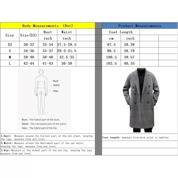imagechouyatou Mens Casual Plaid Wool Trench Coat Double Breasted Notched Collar Wool Blend Pea Coat with PocketsGray