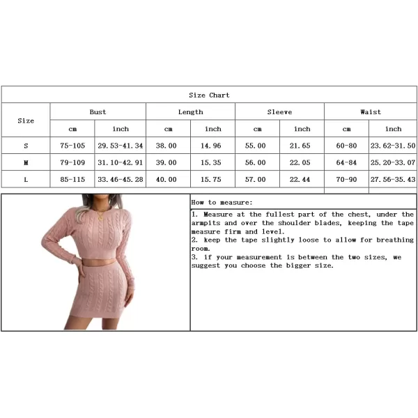 imagechouyatou Womens 2 Piece Outfits Crop Cable Knit Sweater Mini Bodycon Pencil Skirt SetPink