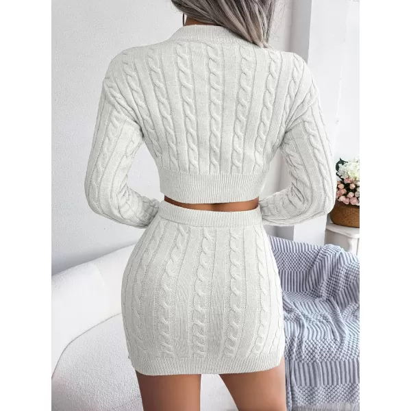 imagechouyatou Womens 2 Piece Outfits Crop Cable Knit Sweater Mini Bodycon Pencil Skirt SetWhite