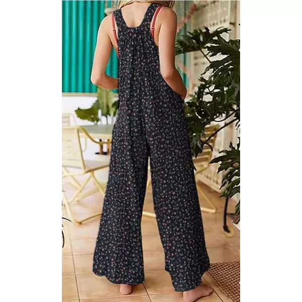 imagechouyatou Womens Adjustable Strap Sleeveless Floral Print Jumpsuit Pants RomperBlack