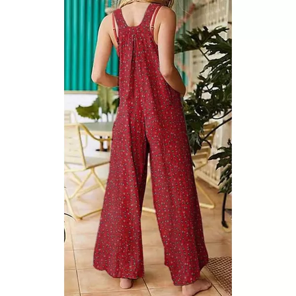 imagechouyatou Womens Adjustable Strap Sleeveless Floral Print Jumpsuit Pants RomperRed