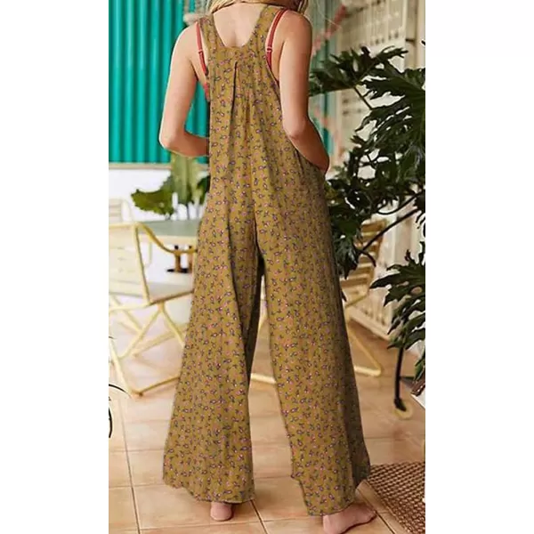 imagechouyatou Womens Adjustable Strap Sleeveless Floral Print Jumpsuit Pants RomperYellow