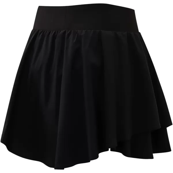 imagechouyatou Womens Athletic Stretched High Waist 2 in 1 Layered Flowy Butterfly Tennis Yoga Skorts Skirts with Shorts PocketsBlack