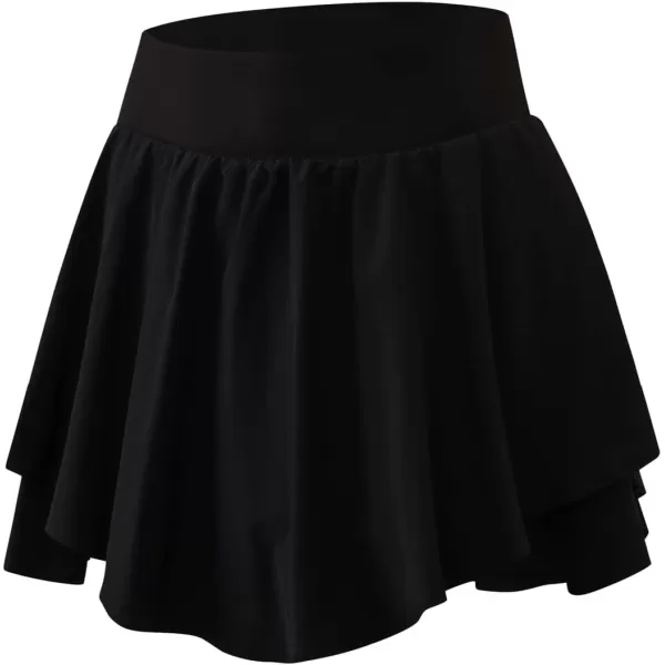 imagechouyatou Womens Athletic Stretched High Waist 2 in 1 Layered Flowy Butterfly Tennis Yoga Skorts Skirts with Shorts PocketsBlack