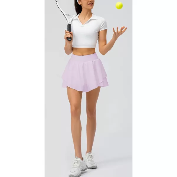 imagechouyatou Womens Athletic Stretched High Waist 2 in 1 Layered Flowy Butterfly Tennis Yoga Skorts Skirts with Shorts PocketsLight Purple