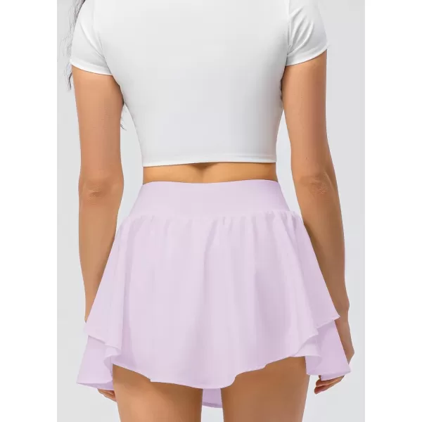 imagechouyatou Womens Athletic Stretched High Waist 2 in 1 Layered Flowy Butterfly Tennis Yoga Skorts Skirts with Shorts PocketsLight Purple