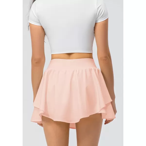 imagechouyatou Womens Athletic Stretched High Waist 2 in 1 Layered Flowy Butterfly Tennis Yoga Skorts Skirts with Shorts PocketsPink