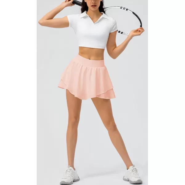imagechouyatou Womens Athletic Stretched High Waist 2 in 1 Layered Flowy Butterfly Tennis Yoga Skorts Skirts with Shorts PocketsPink