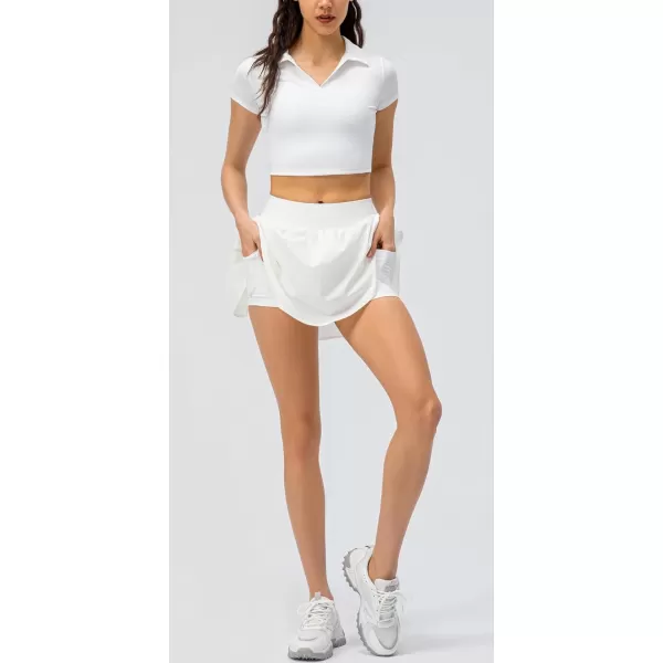imagechouyatou Womens Athletic Stretched High Waist 2 in 1 Layered Flowy Butterfly Tennis Yoga Skorts Skirts with Shorts PocketsWhite