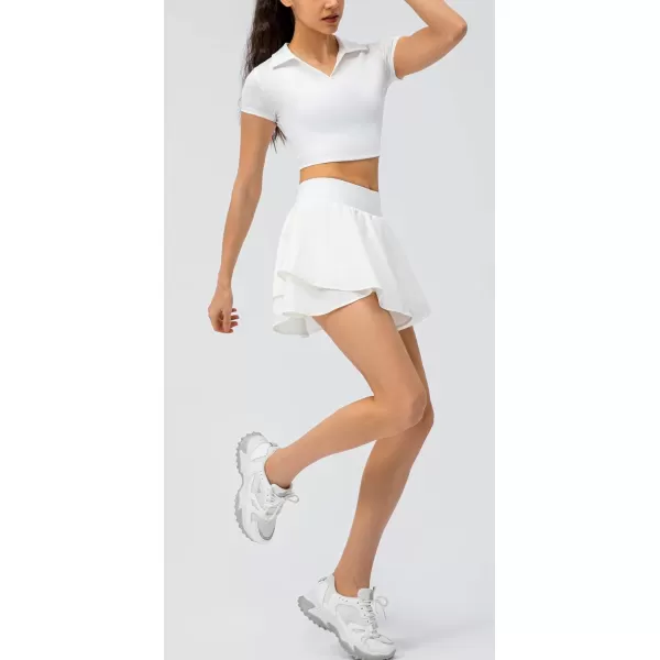 imagechouyatou Womens Athletic Stretched High Waist 2 in 1 Layered Flowy Butterfly Tennis Yoga Skorts Skirts with Shorts PocketsWhite