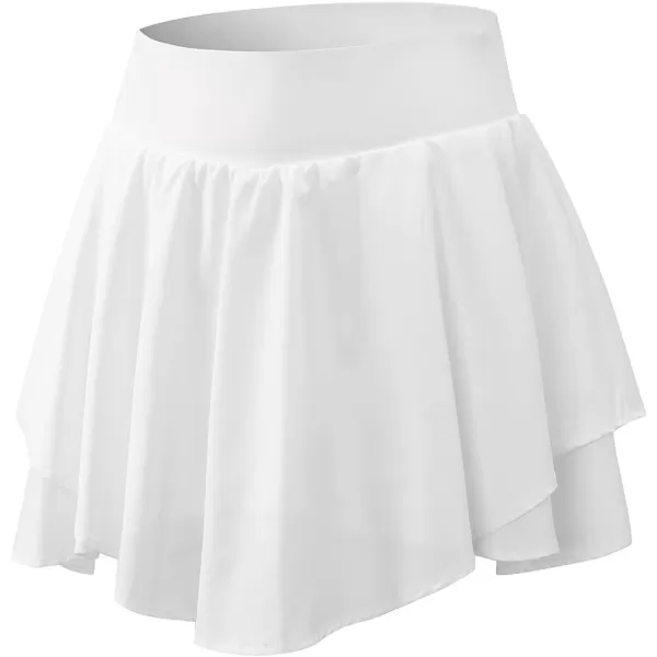 imagechouyatou Womens Athletic Stretched High Waist 2 in 1 Layered Flowy Butterfly Tennis Yoga Skorts Skirts with Shorts PocketsWhite