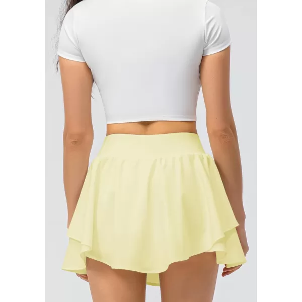 imagechouyatou Womens Athletic Stretched High Waist 2 in 1 Layered Flowy Butterfly Tennis Yoga Skorts Skirts with Shorts PocketsYellow