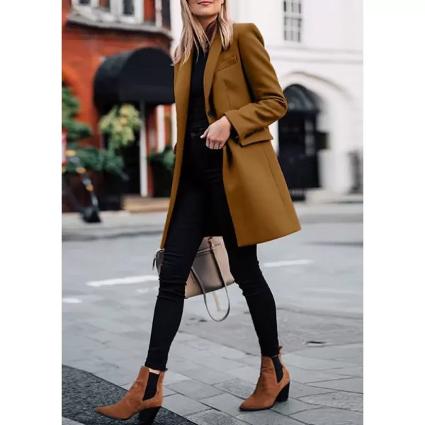 imagechouyatou Womens Casual Business Blazer Jacket Single Breasted Long Sleeve Office Work Jacket CoatKhaki