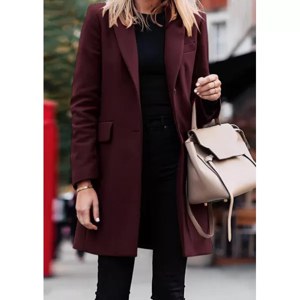 imagechouyatou Womens Casual Business Blazer Jacket Single Breasted Long Sleeve Office Work Jacket CoatWine Red