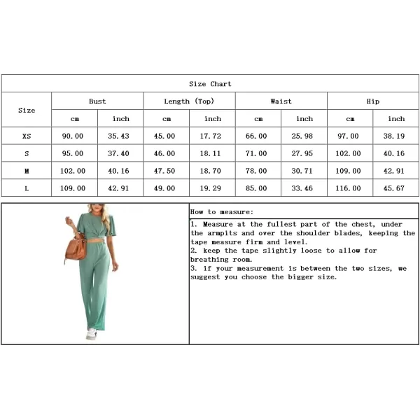 imagechouyatou Womens Casual Crochet Flutter Sleeve T Shirt Pants Set 2 Piece OutfitsGreen