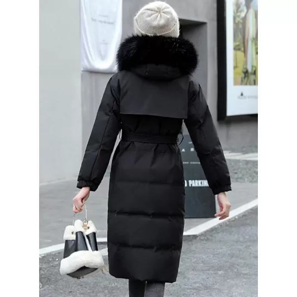 imagechouyatou Womens Elegant Back Flap MidLong Hooded Winter Alternative Down CoatBlack