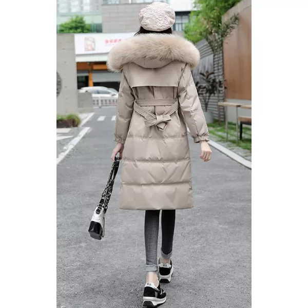 imagechouyatou Womens Elegant Back Flap MidLong Hooded Winter Alternative Down CoatKhaki