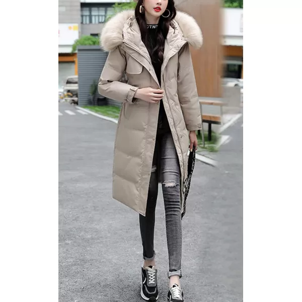 imagechouyatou Womens Elegant Back Flap MidLong Hooded Winter Alternative Down CoatKhaki