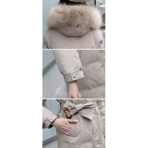 imagechouyatou Womens Elegant Back Flap MidLong Hooded Winter Alternative Down CoatKhaki