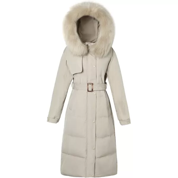 imagechouyatou Womens Elegant Back Flap MidLong Hooded Winter Alternative Down CoatKhaki