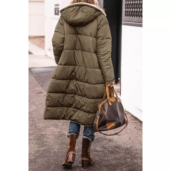imagechouyatou Womens Fleece Lined Puffer Jacket Reversible Long Winter Quilted Jacket Down CoatArmy Green