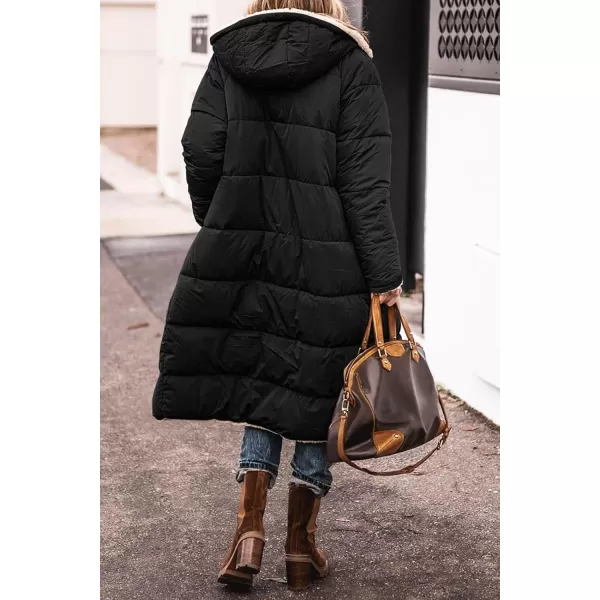 imagechouyatou Womens Fleece Lined Puffer Jacket Reversible Long Winter Quilted Jacket Down CoatBlack