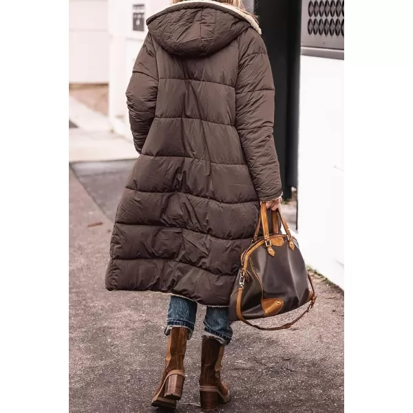 imagechouyatou Womens Fleece Lined Puffer Jacket Reversible Long Winter Quilted Jacket Down CoatCoffee