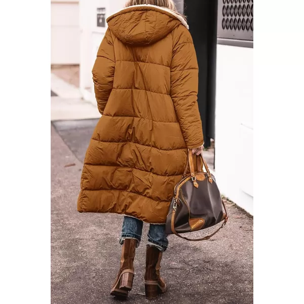 imagechouyatou Womens Fleece Lined Puffer Jacket Reversible Long Winter Quilted Jacket Down CoatDark Brown