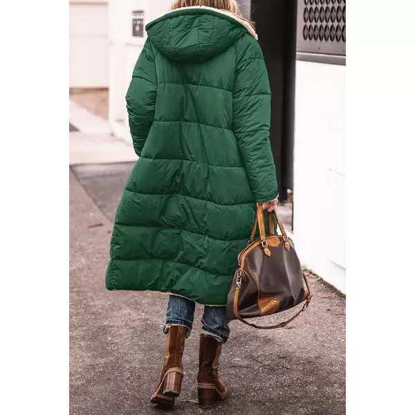 imagechouyatou Womens Fleece Lined Puffer Jacket Reversible Long Winter Quilted Jacket Down CoatGreen