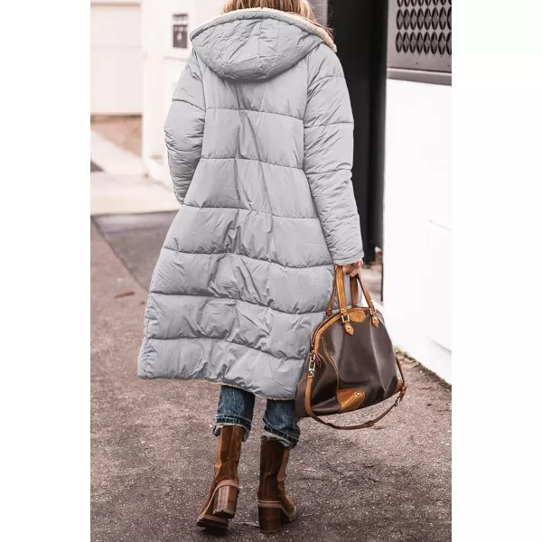 imagechouyatou Womens Fleece Lined Puffer Jacket Reversible Long Winter Quilted Jacket Down CoatLight Grey