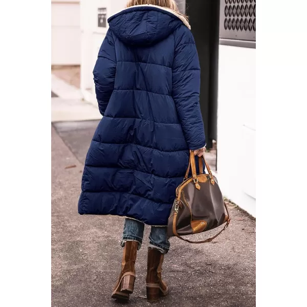 imagechouyatou Womens Fleece Lined Puffer Jacket Reversible Long Winter Quilted Jacket Down CoatNavy Blue
