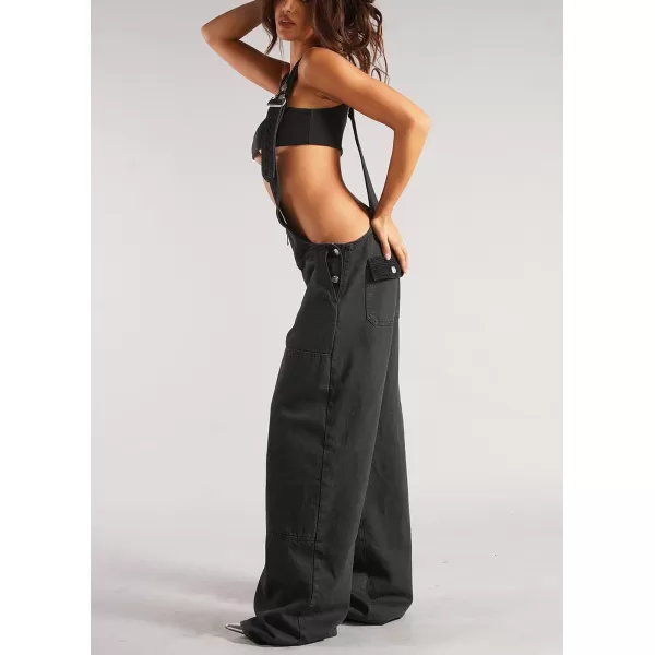 imagechouyatou Womens Sexy Adjustable Strap Denim Jumpsuit Casual Sleeveless High Waist Overalls Jeans PantsBlack