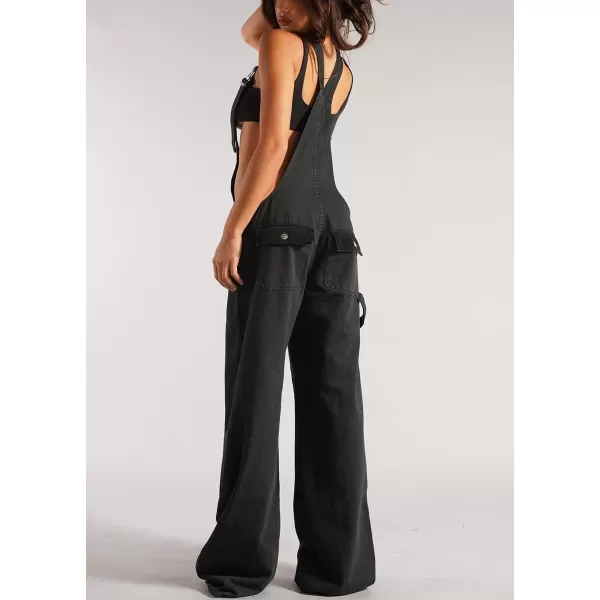 imagechouyatou Womens Sexy Adjustable Strap Denim Jumpsuit Casual Sleeveless High Waist Overalls Jeans PantsBlack