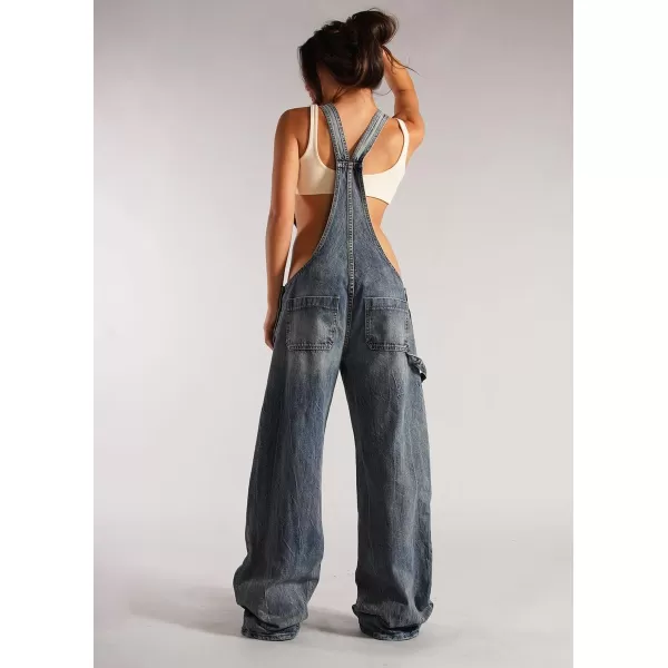 imagechouyatou Womens Sexy Adjustable Strap Denim Jumpsuit Casual Sleeveless High Waist Overalls Jeans PantsBlue