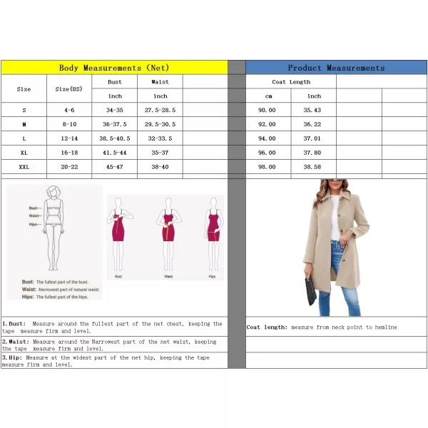 imagechouyatou Womens Single Breasted Button Up Wool Coat Winter Casual Midi Long Wool Blend Trench CoatGrey