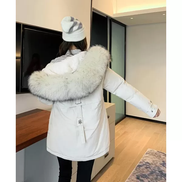 imagechouyatou Womens Windproof Quilted Sherpa Lined Faux Fur Hooded Parka Coat JacketBeige