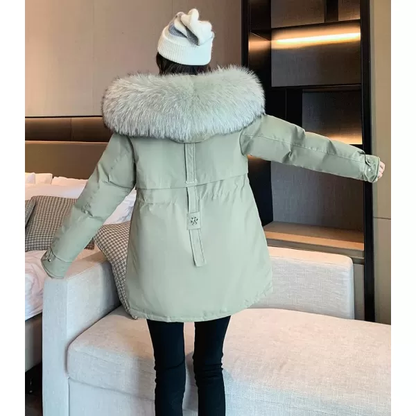 imagechouyatou Womens Windproof Quilted Sherpa Lined Faux Fur Hooded Parka Coat JacketGreen