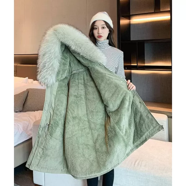 imagechouyatou Womens Windproof Quilted Sherpa Lined Faux Fur Hooded Parka Coat JacketGreen