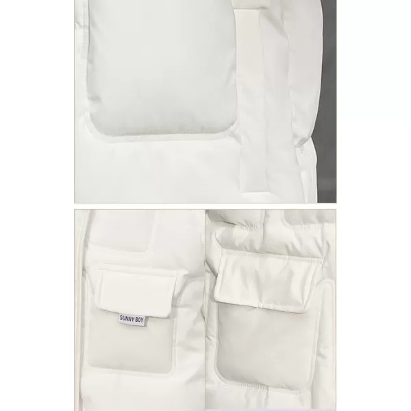 imagechouyatou Womens Winter MultiPocket Hooded Puffer Jacket Oversized Short Down Puffer CoatWhite
