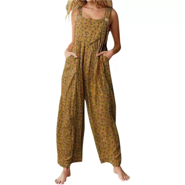 imagechouyatou Womens Adjustable Strap Sleeveless Floral Print Jumpsuit Pants RomperYellow