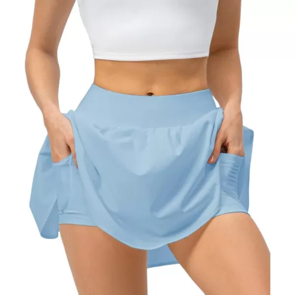 imagechouyatou Womens Athletic Stretched High Waist 2 in 1 Layered Flowy Butterfly Tennis Yoga Skorts Skirts with Shorts PocketsLight Blue